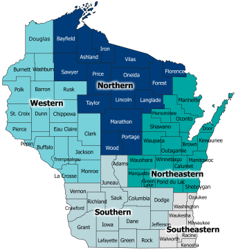 Map of Wisconsin Public Health Regions